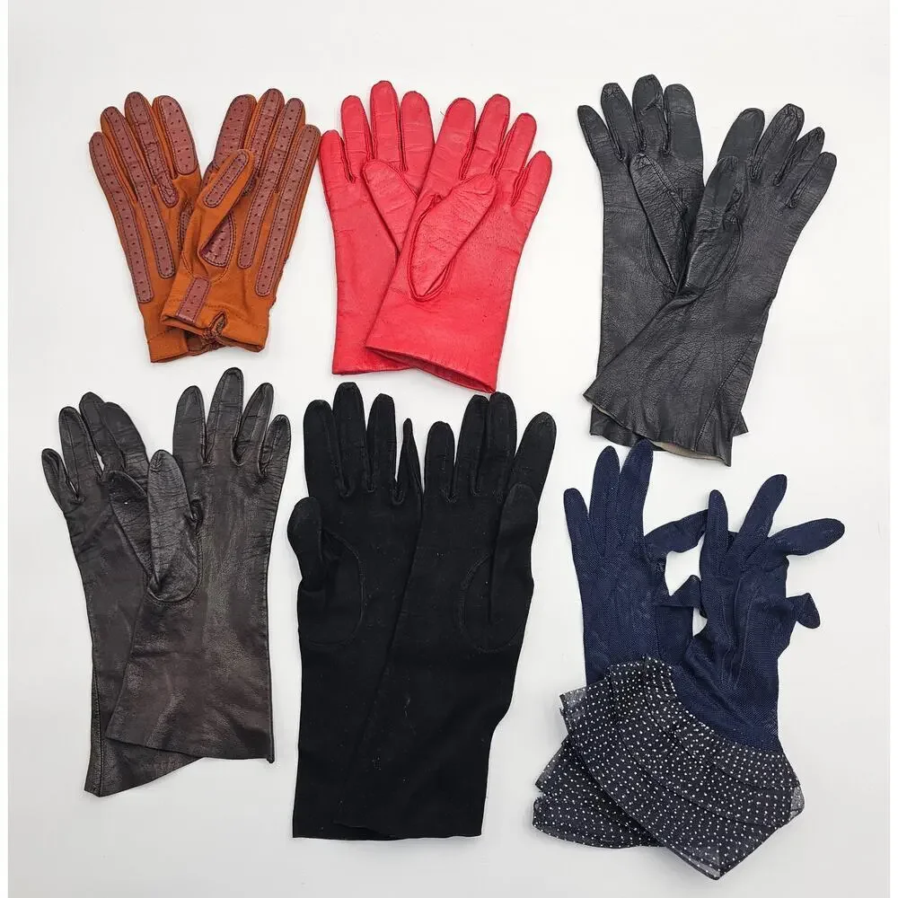 6 Pairs of Vintage Women's Gloves - Leather/Fabric Size 6/6.5/M - Picture 1 of 13